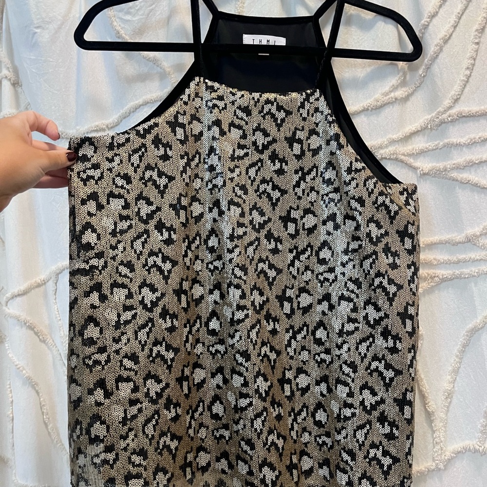 THML Animal Print Halter Tank Top - Black and Tan